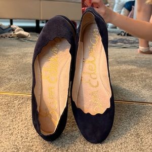 Sam Edelman Navy Scalloped Leather Ballet Flats